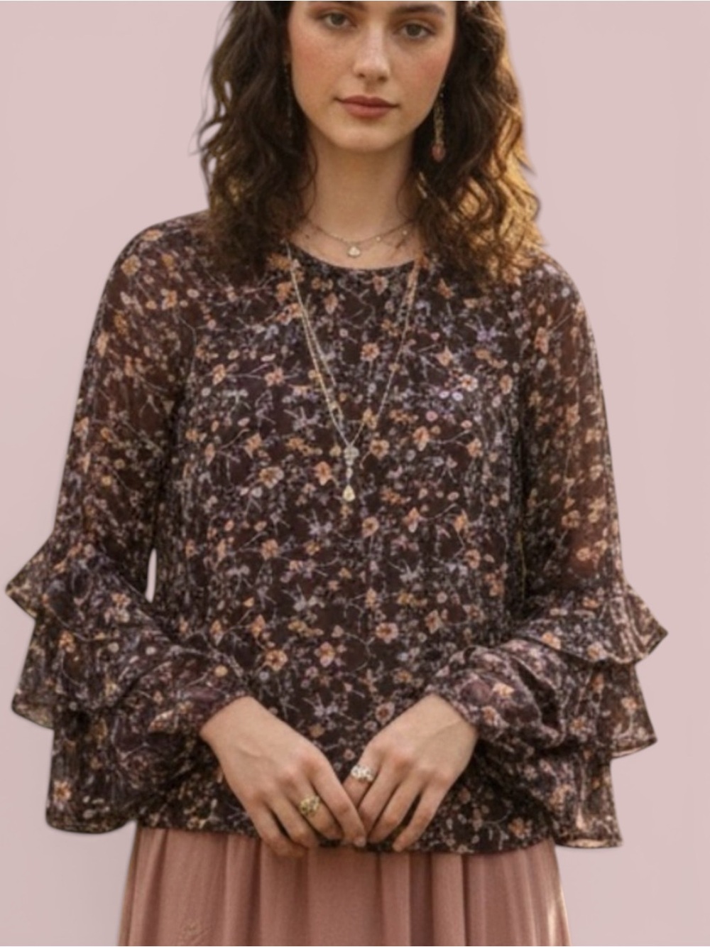 1. State Plum Floral Blouse Sheer Ruffled Bell Sleeves Dark Romance Whimsigoth